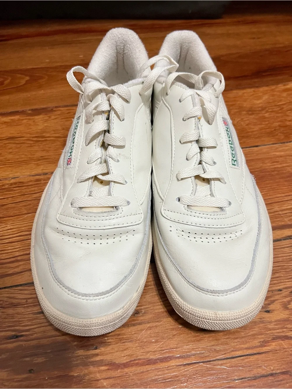 Reebok White Leather Low-Top Sneakers with Green Logo